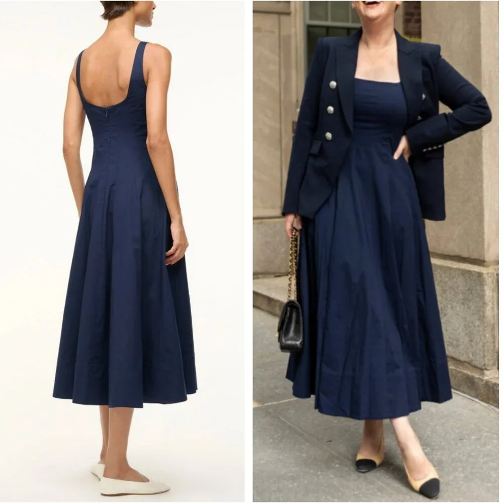 BEST STAUD Wells Midi Dress Sz6/8/10 Navy Blue Classic Cotton Party Wedding - Picture 1 of 12